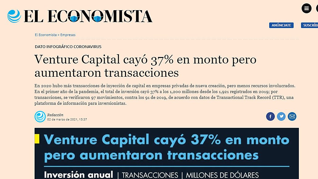 Venture Capital cay 37% en monto pero aumentaron transacciones